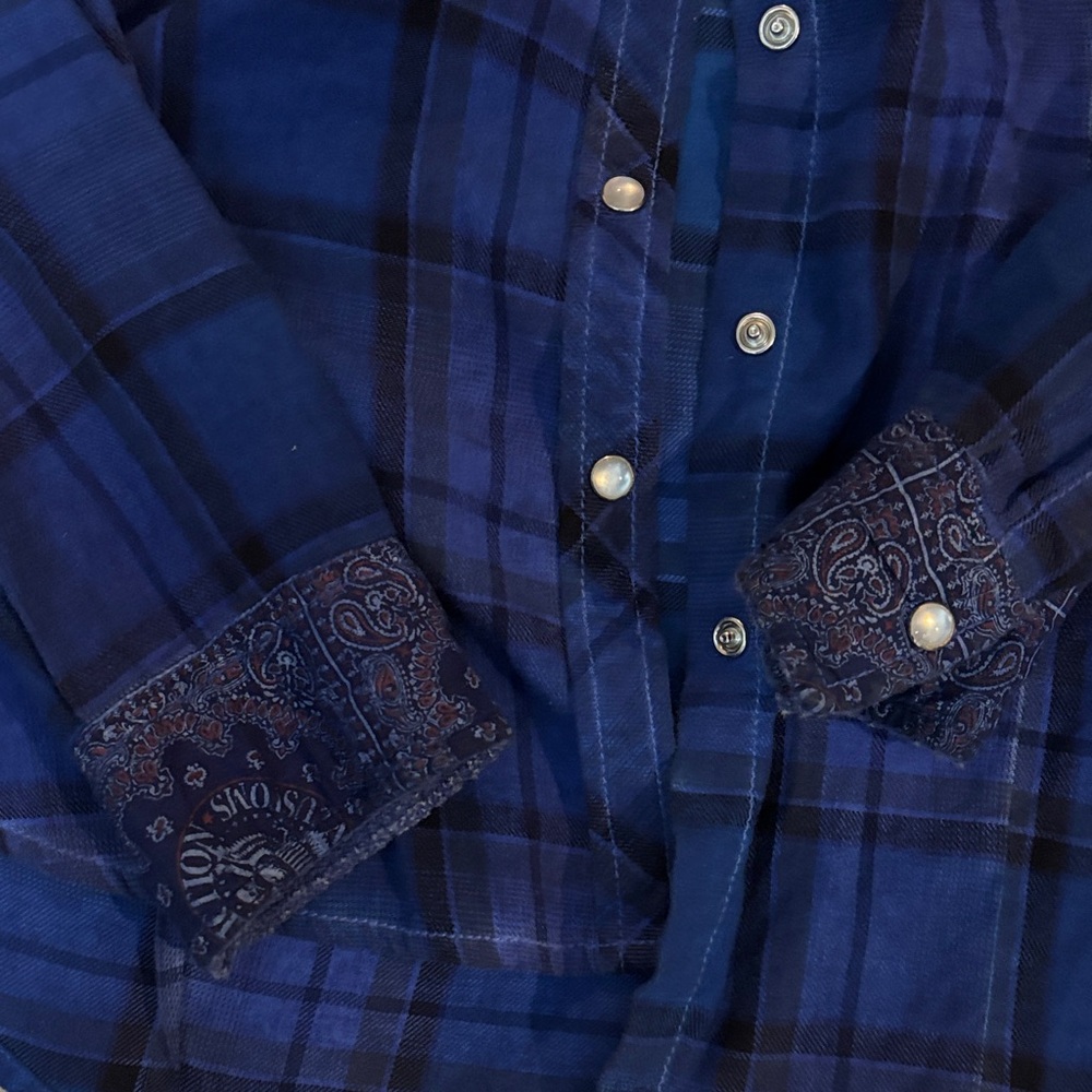 Affliction Blue Plaid Button Down Shirt - Picture 5 of 7